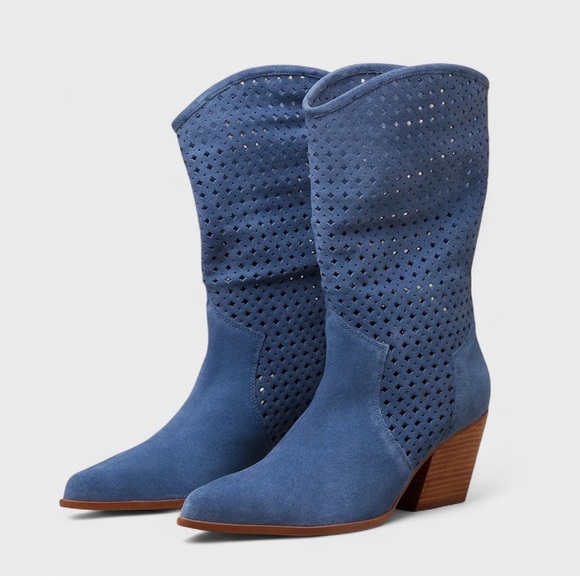 Seychelles Diva Blue Suede Perforated Mid-Calf Boots – Size 7.5 – NEW - Picture 2 of 11